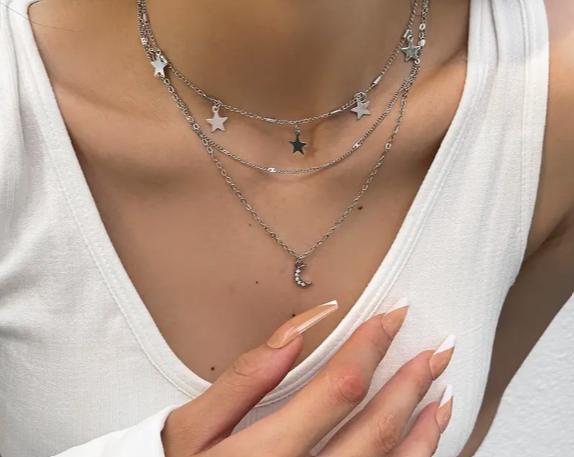 Star & Moon Triple-Layered Pendant Necklace
