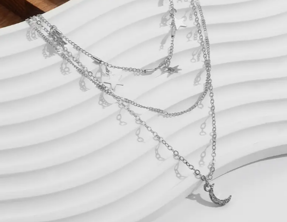 Star & Moon Triple-Layered Pendant Necklace