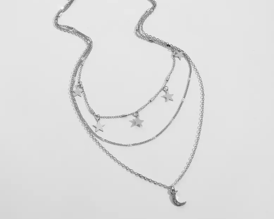 Star & Moon Triple-Layered Pendant Necklace