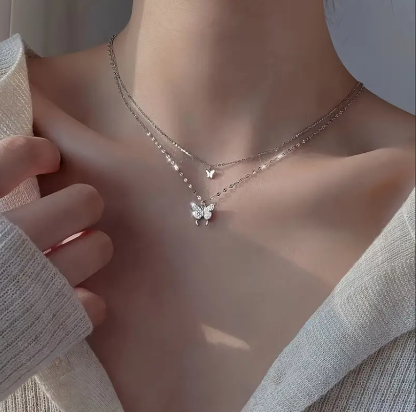 Flashy Double-Layered Butterfly Necklace