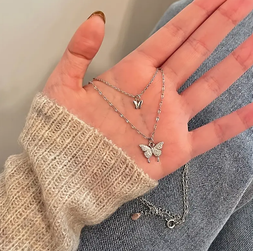 Flashy Double-Layered Butterfly Necklace