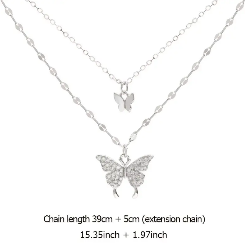 Flashy Double-Layered Butterfly Necklace