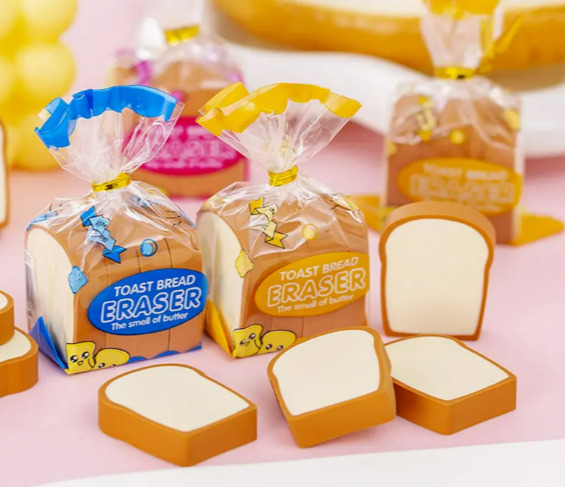 Cute 4-Piece Toast Eraser Set